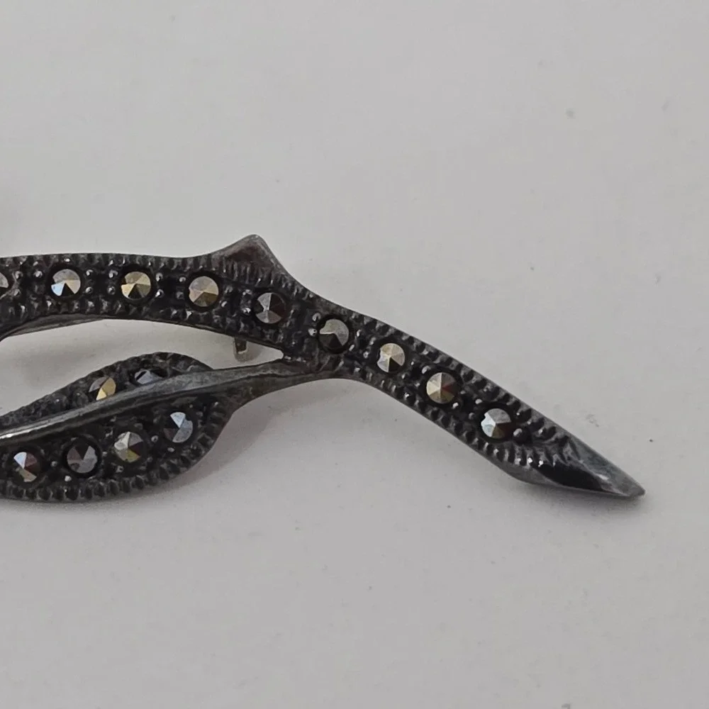 Judith Jack Sterling Silver‎ Marcasite Flower Brooch Pin Cubic Zirconia Rose JJ